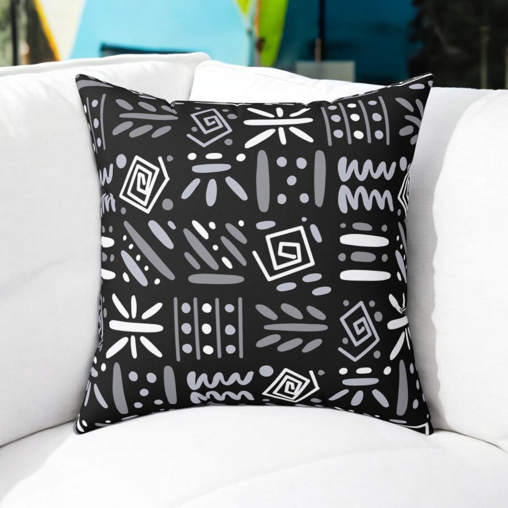 Boho Aztec Tribal Pattern Square Pillow - Double Sided Print Hidden Zipper