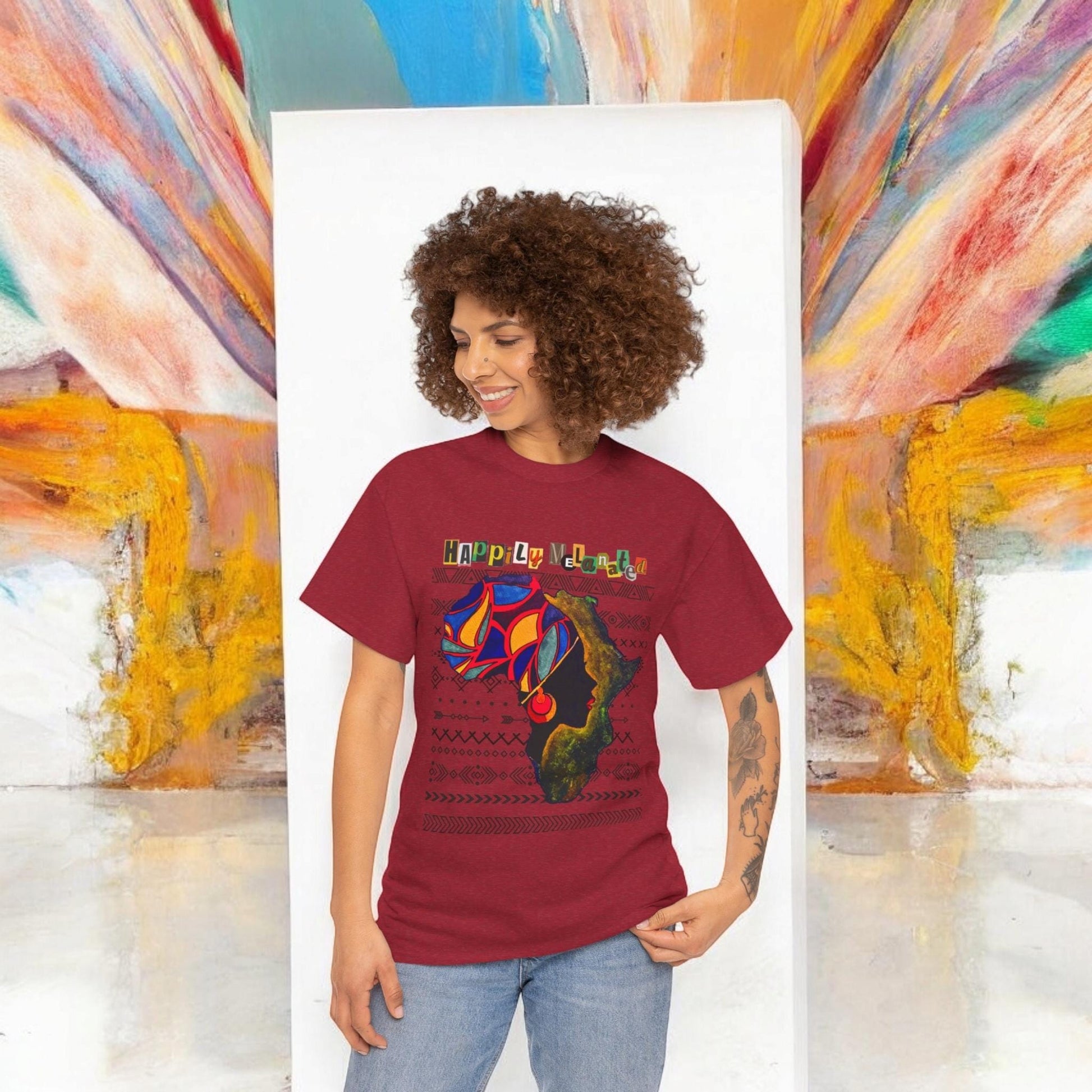 African Continent Graphic Tee, Unisex Heavy Cotton T-Shirt, Handcrafted Ethnic Design Shirt