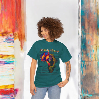 African Continent Graphic Tee, Unisex Heavy Cotton T-Shirt, Handcrafted Ethnic Design Shirt