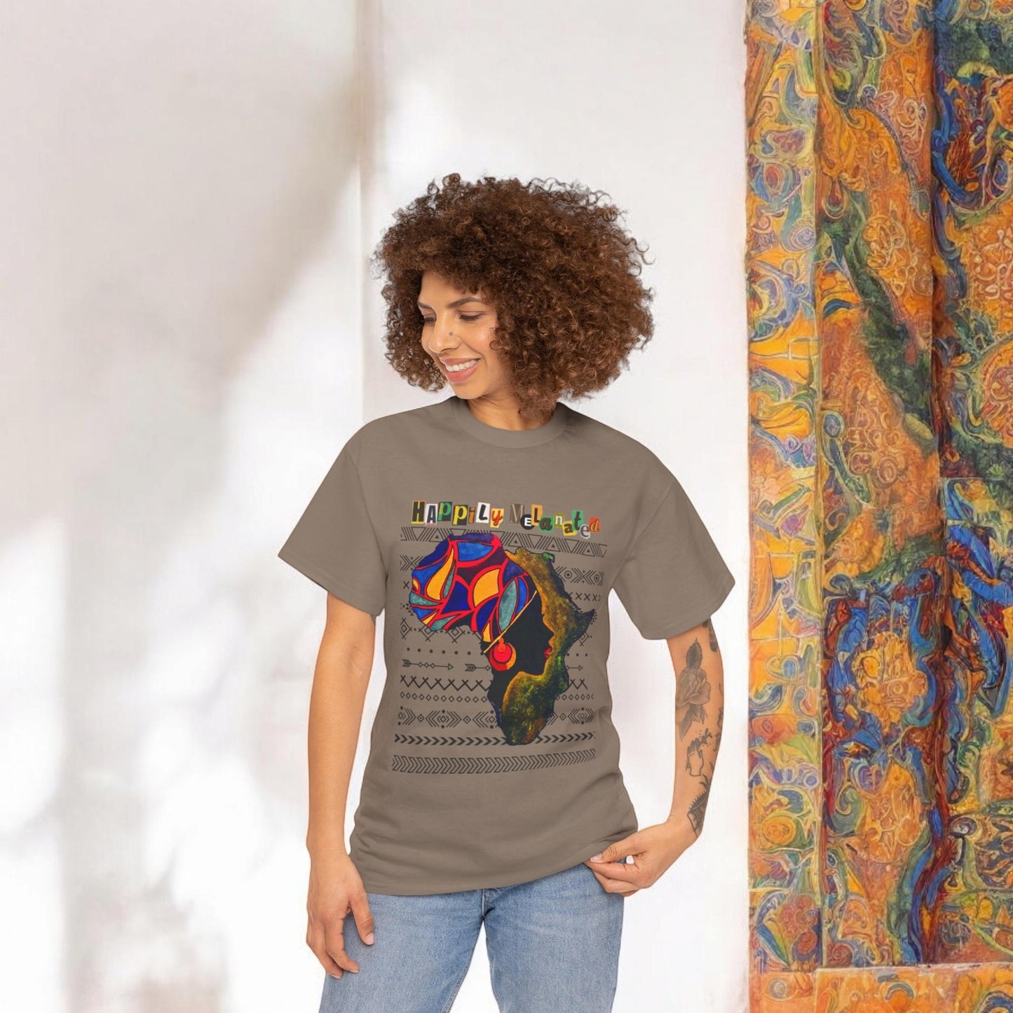 African Continent Graphic Tee, Unisex Heavy Cotton T-Shirt, Handcrafted Ethnic Design