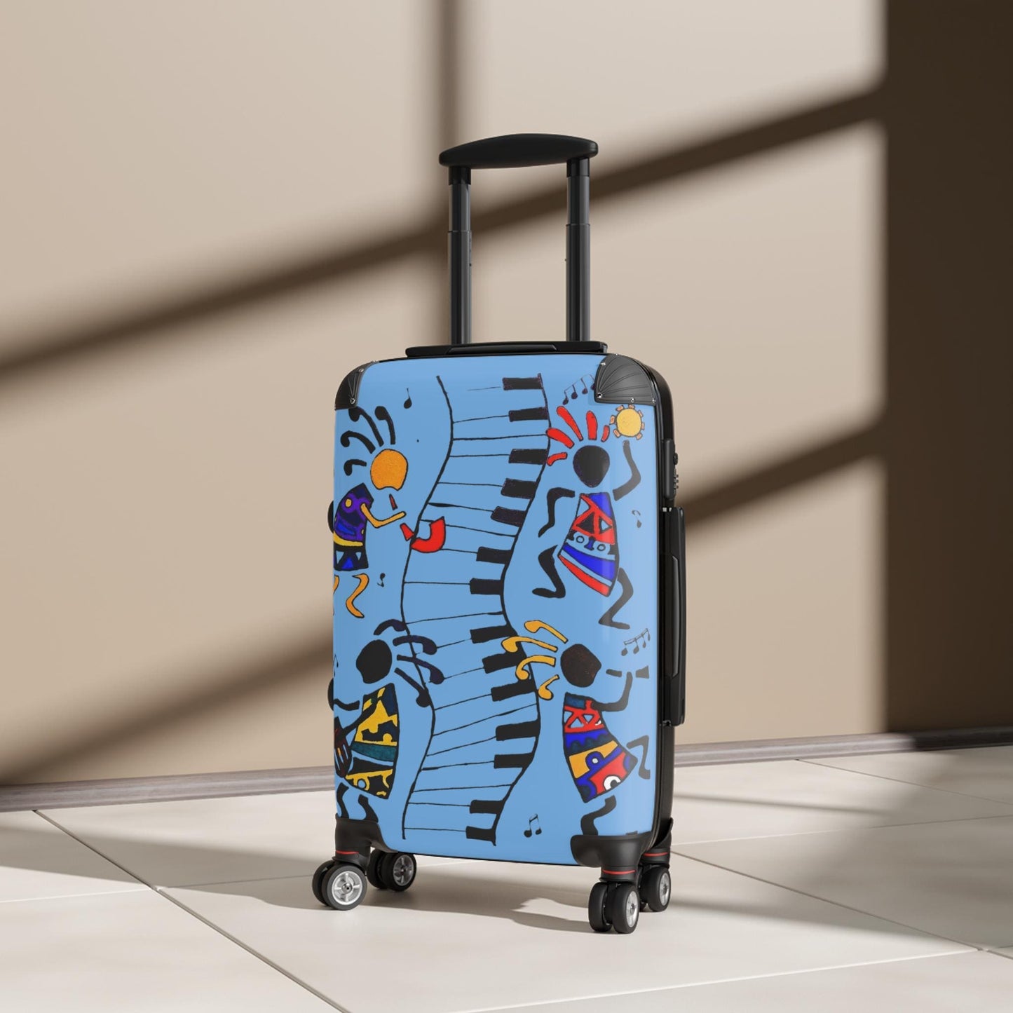 Afro Music Cartoon Suitcase, Handcrafted Luggage Bag, Traveler Gift, Unique Travel Case