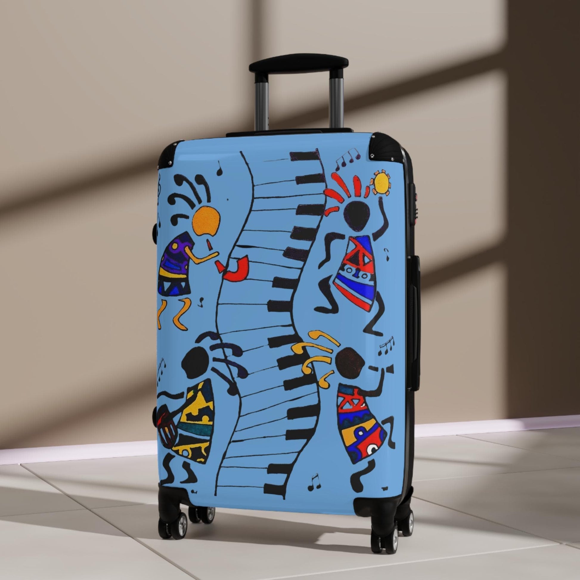 Afro Music Cartoon Suitcase, Handcrafted Luggage Bag, Traveler Gift, Unique Travel Case