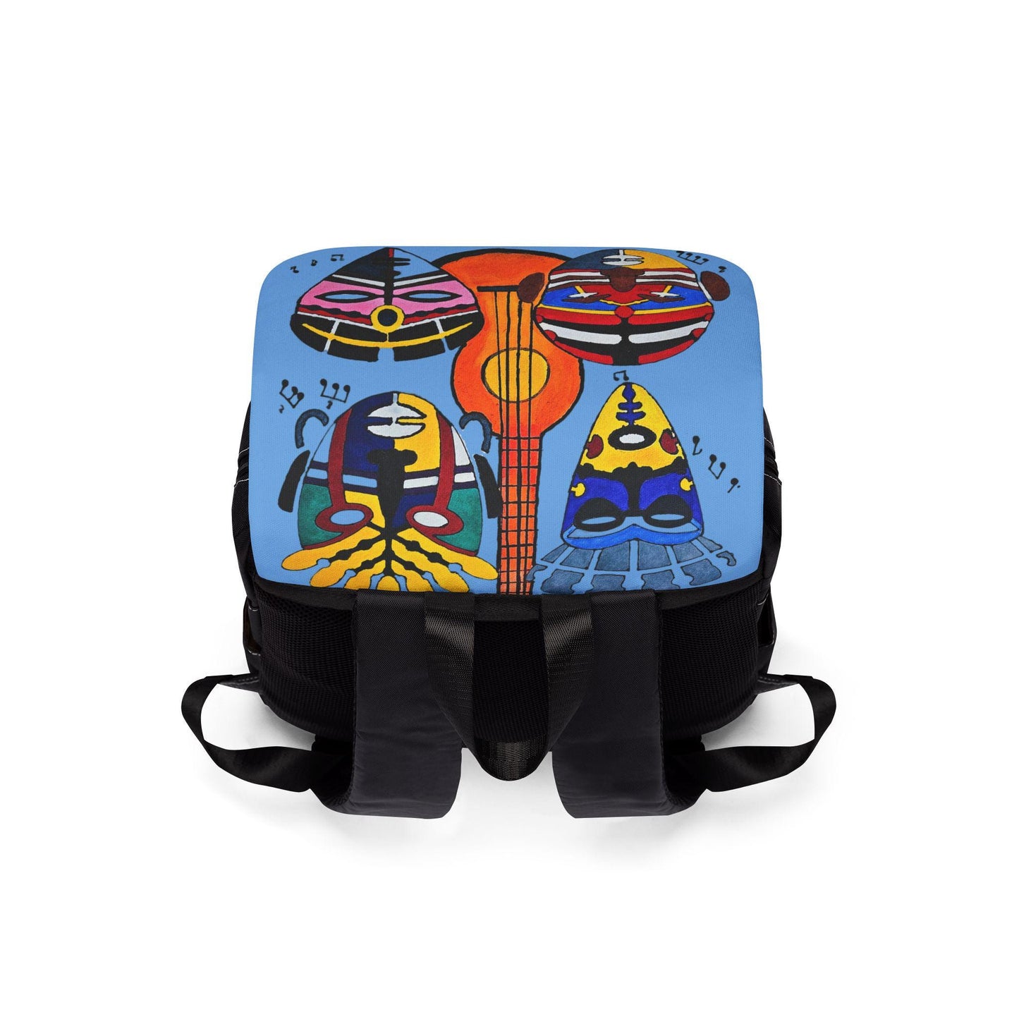 Afro Music Guitar Cartoon Backpack, Handcrafted Unisex Shoulder Bag, Music Lover Gift