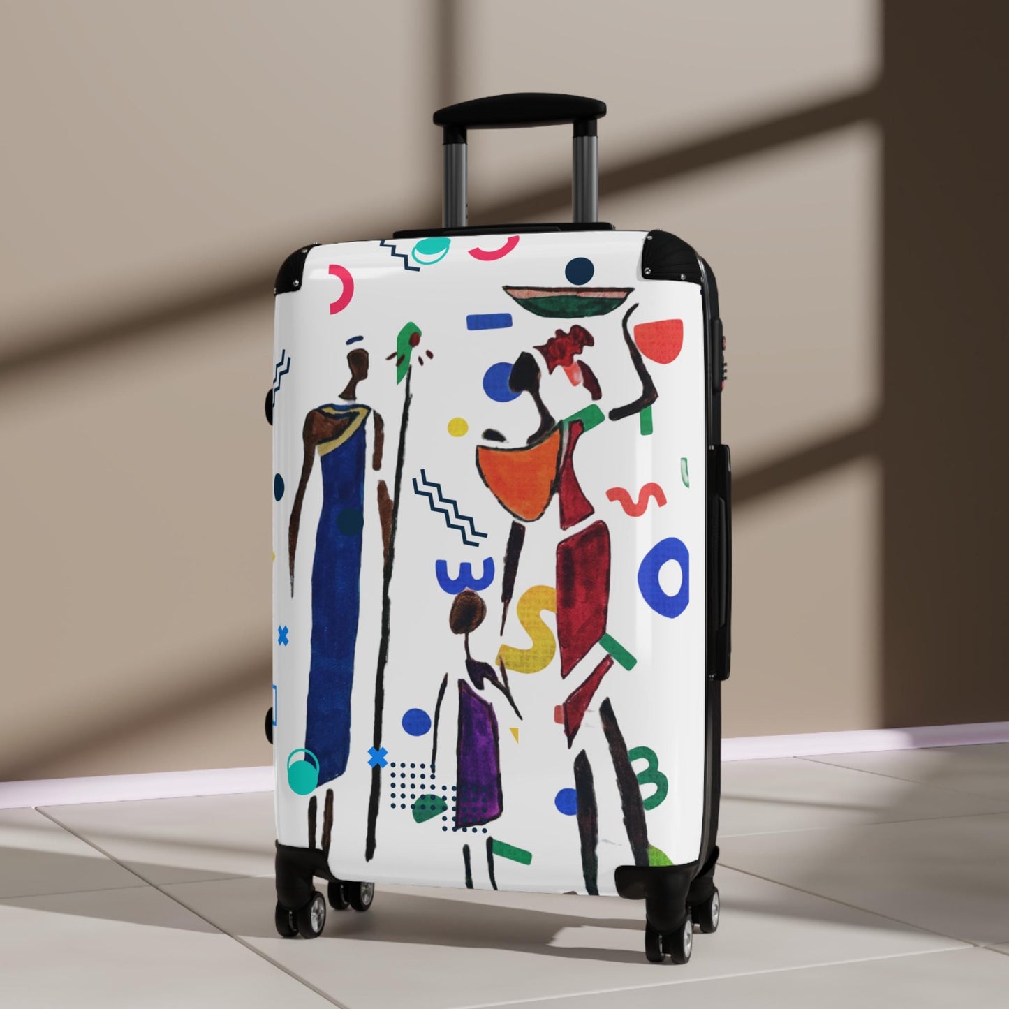 Cartoon Afro Family Suitcase, Handcrafted Doodles, Kid's Luggage, Travel Bag