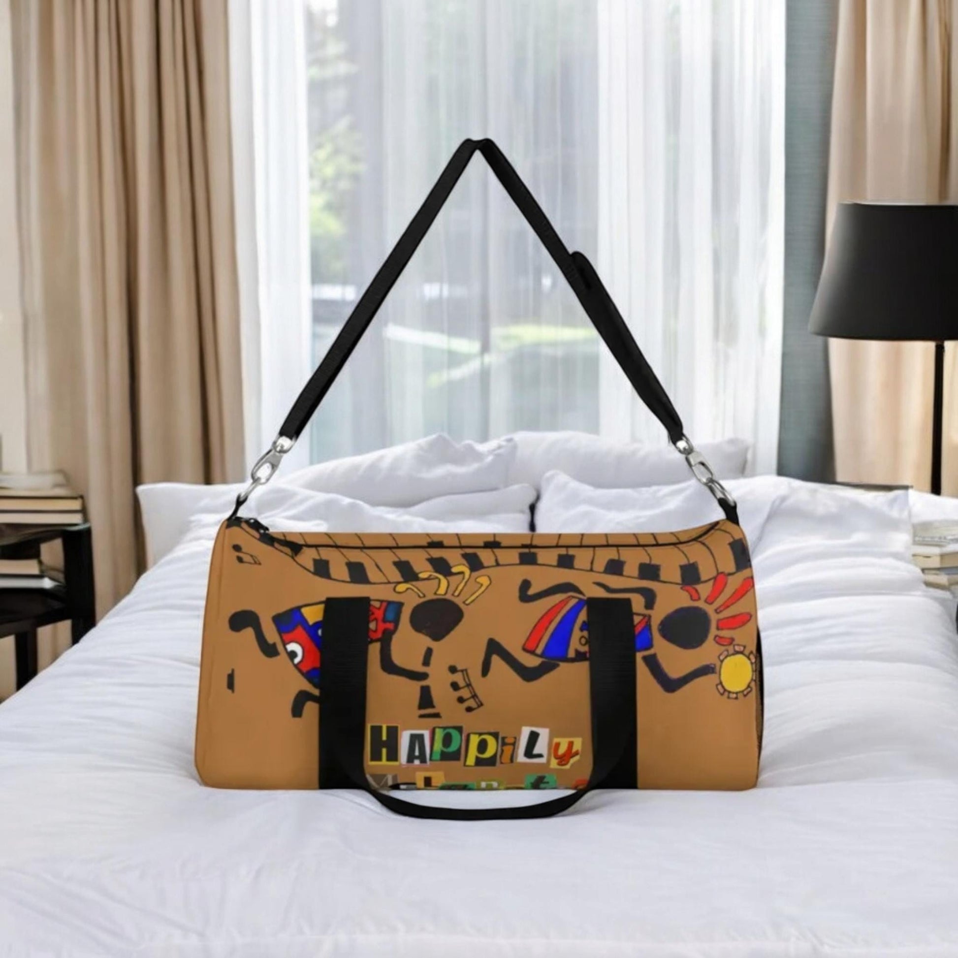 Afro Music Cartoon Piano Art Handcrafted Duffel Bag - Musician Gift, Travel Bag