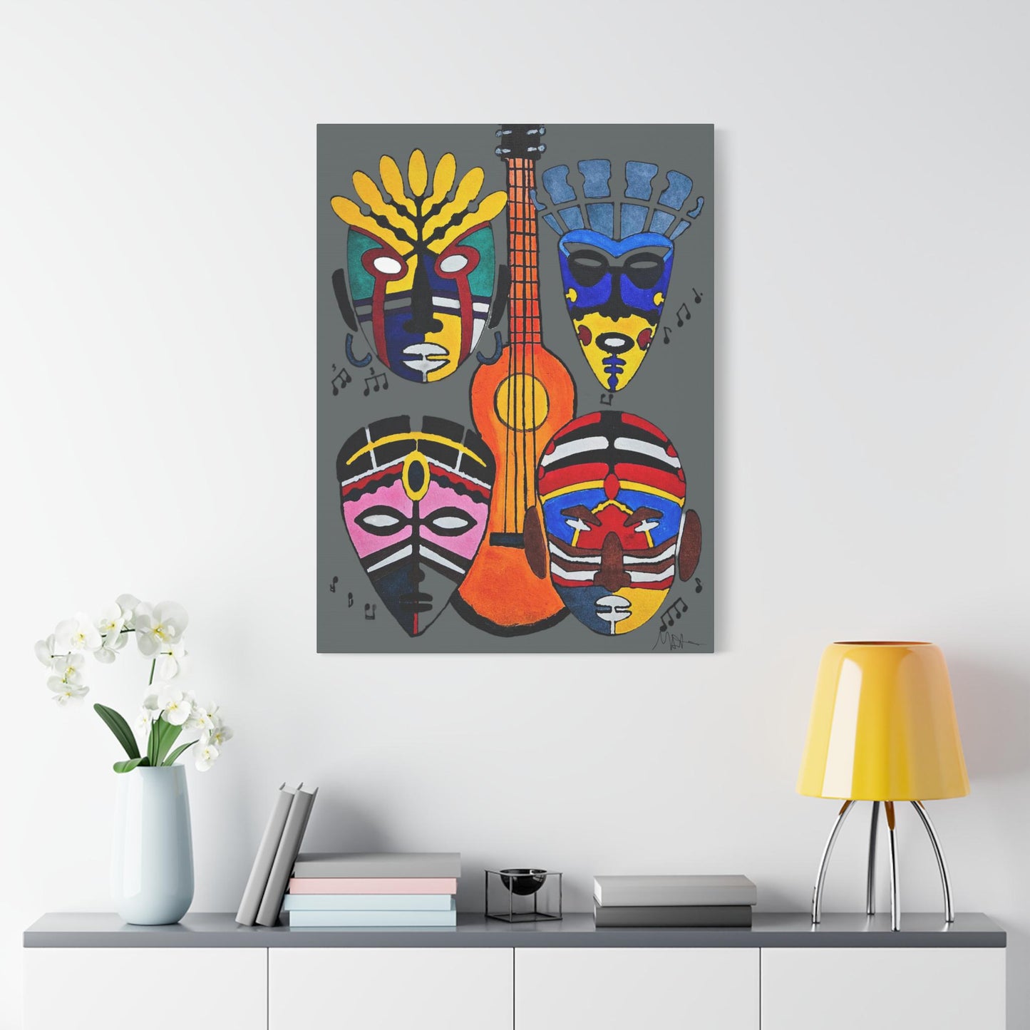 Canvas Wall Art, Tribal Mask Painting, Singing Mask Home Decor, Native American Art, Indigenous Art Print, Boho Wall Decor