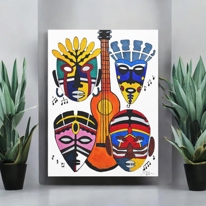 Tribal Mask Canvas, Singing Mask Painting, Wall Art Decor, Home Office Decoration, Classic Canvas Print