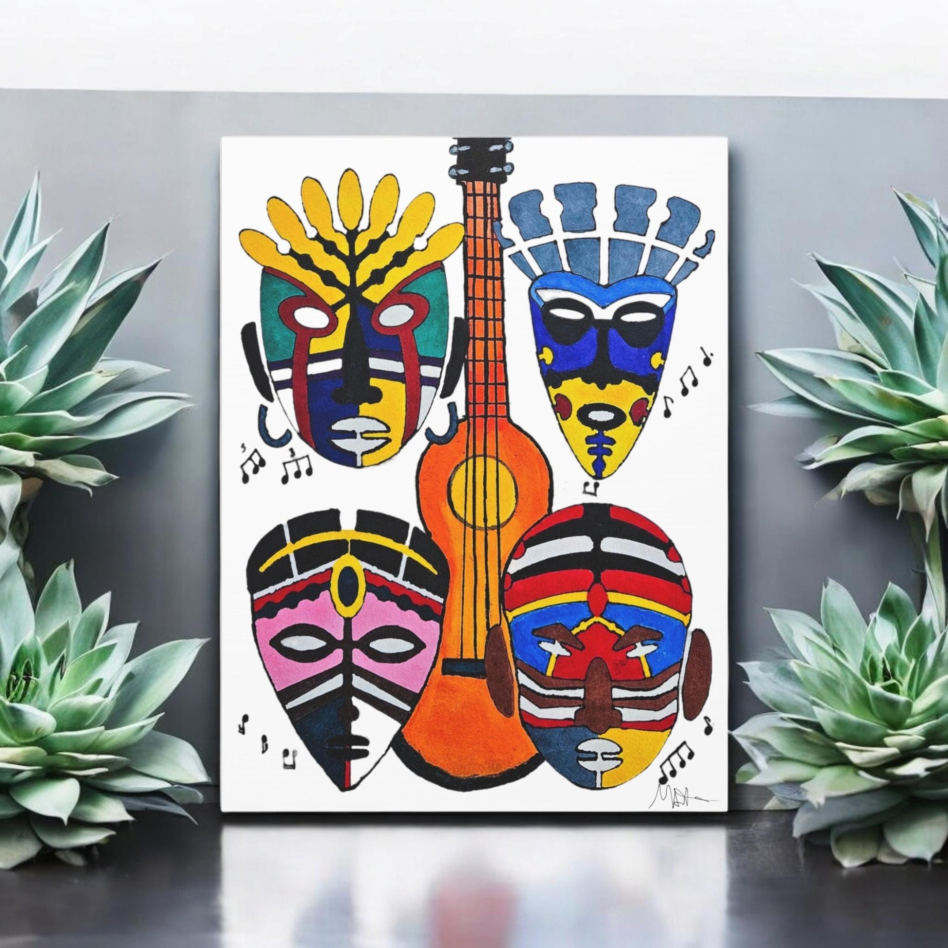 Tribal Mask Canvas, Singing Mask Painting, Wall Art Decor, Home Office Decoration, Classic Canvas Print