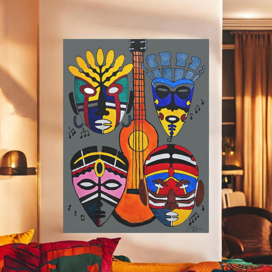 Canvas Wall Art, Tribal Mask Painting, Singing Mask Home Decor, Native American Art, Indigenous Art Print, Boho Wall Decor